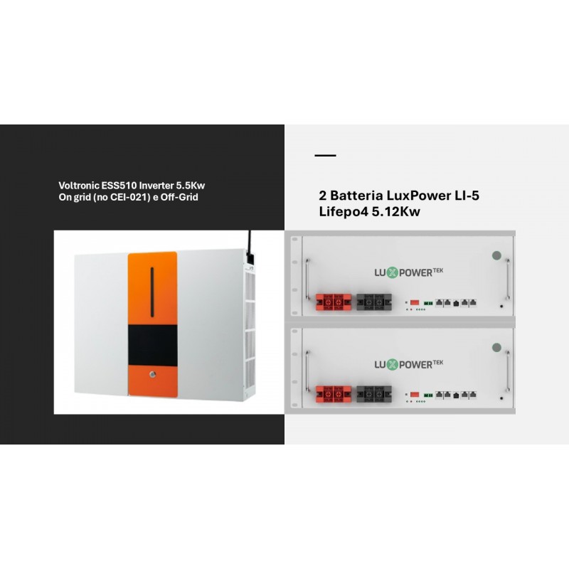 Voltronic ESS510 Inverter 5.5Kw On grid (no CEI-021) e Off-Grid + Batteria LuxPower LI-5 Lifepo4 5.12Kw